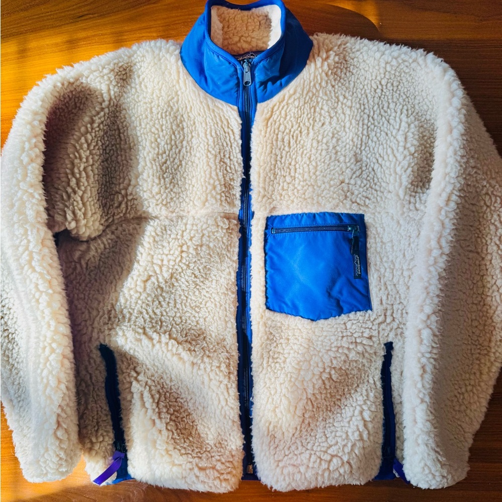 Vtg 80's Patagonia Classic Retro Cardigan Deep Pile Fleece Medium Oatmeal USA